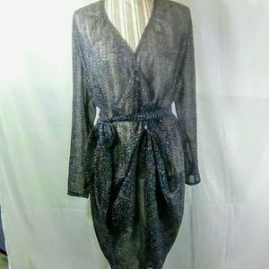 BEULAH Multicolored Long Sleeve Belted Decorative Button V Neck Dress Size S/M